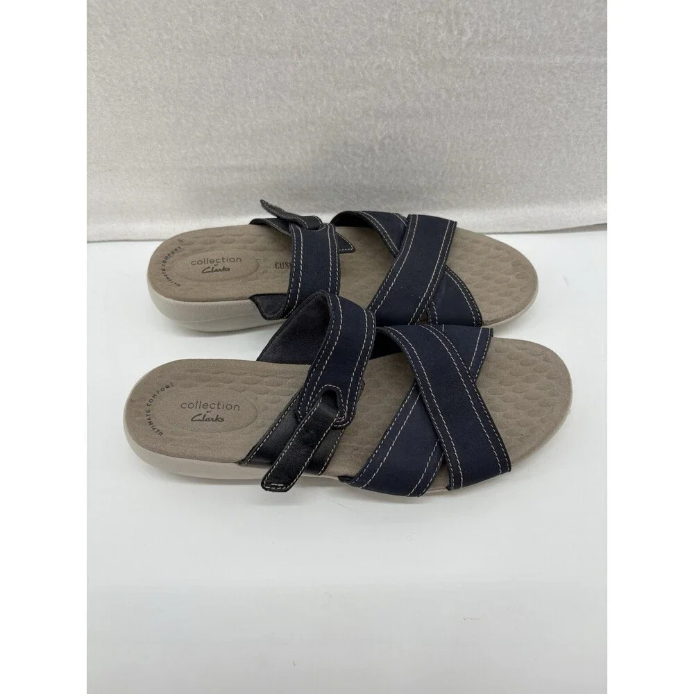 Clarks Women Elizabelle Bay Leather Sandal Navy‎ Blue 7.5M Adjustable Straps